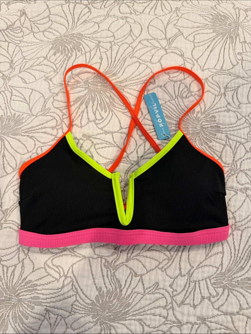 Popvil Swim Black Neon Trim Bikini Top